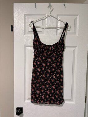 Urban Outfitters Black Floral Mesh Mini Dress | Romantic Y2K Slip Dress (Medium)